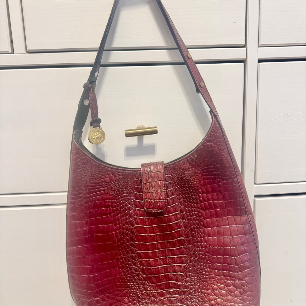 Brahmin Burgundy Croc-Embossed Shoulder Bag